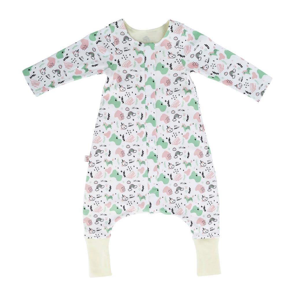 Woolnat Merino Wool Unicorn Double Layer Long Sleeve Kid's Sleeping Bag (1-2 Ages, Unicorn Themed, Yellow)