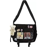 MILLEVIBE Kawaii Crossbody Ita Bag for Women with Pin & Plush Bear - Japanese Messenger Bags Y2K Shoulder Purse