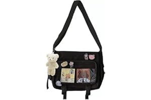 MILLEVIBE Kawaii Crossbody Ita Bag for Women with Pin & Plush Bear - Japanese Messenger Bags Y2K Shoulder Purse