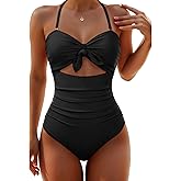 Tempt Me Women Sexy Cutout One Piece Swimsuits Tummy Control High Waisted Halter Front Tie Knot Bathing Suit