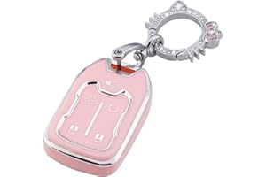 Pangpai Pink Key Fob Cover for Chevy GMC, Soft TPU Key Case Protection with Bling Keychain Fit for Silverado GMC Sierra 1500 2500HD 3500HD Terrain Acadia 5 Buttons