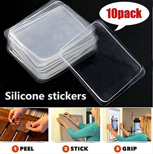 Universal non-slip mats, Sticky Anti-Slip Gel Pads, Stick to Glass, Mirrors, Whiteboards, Metal, Car, Kitchen Cabinets and many more. To stick Anything, Anywhere. [CLEAR 10 PACK]