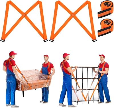 URAQT 2-Person Lifting Straps 2 Pcs Anti-Slip Orange 4.5cm 800 lbs Load