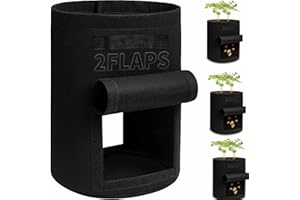 TCBWFY 4 Pack Potato Grow Bags with 2 Flaps 15 Gallon,Heavy Duty 14oz/yd² Planter Pot with Sturdy Handles and 2 Harvest Windows for Potato Tomato and Vegetables