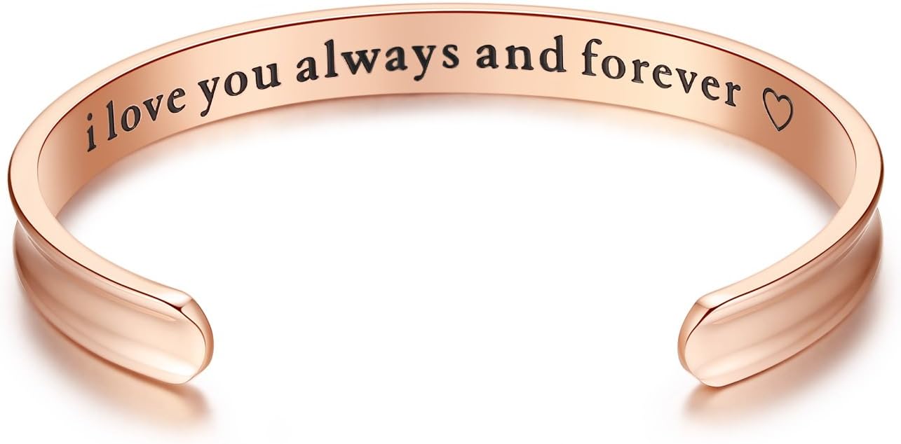 'I Love You Always and Forever' Grooved Cuff Bangle Bracelets, Jewelry for Women, Girls, Wife, Her, Mom