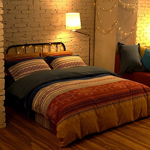 Norson Bohemian Style Bedding Set Colorful Striped Bedding Set Boho Duvet Cover Set Boho Bedding Set Ethnic Bedding Twin Full Queen King (King, Flat Sheet)
