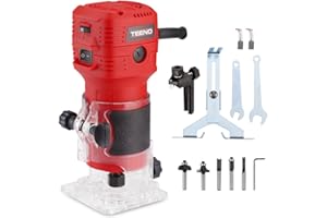 TEENO Wood Router, 650W 110V Compact Router with 32000 RPM, 6 Variable Speeds, Edge Guide, Roller Guide and 1/4" Bits Set