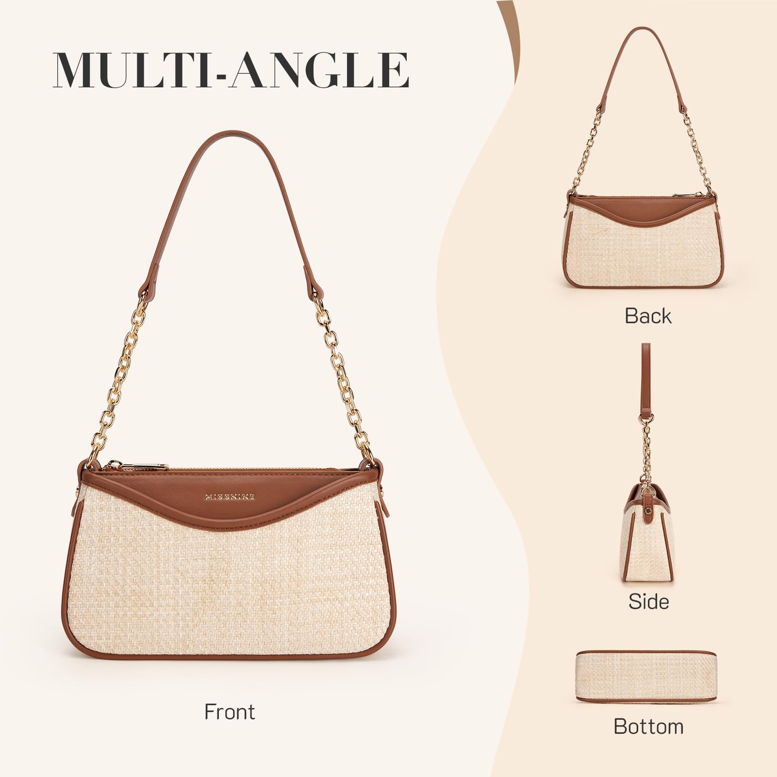 Missnine Purses for Women, Shoulder Bag Small Handbags Vegan Leather Underarm Bags Trendy Hobo Cute Clutch Purse