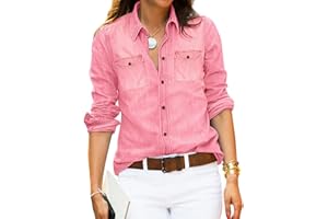 luvamia Denim Shirt Women Chambray Jean Western Shirts Long Sleeve Button Down Tops
