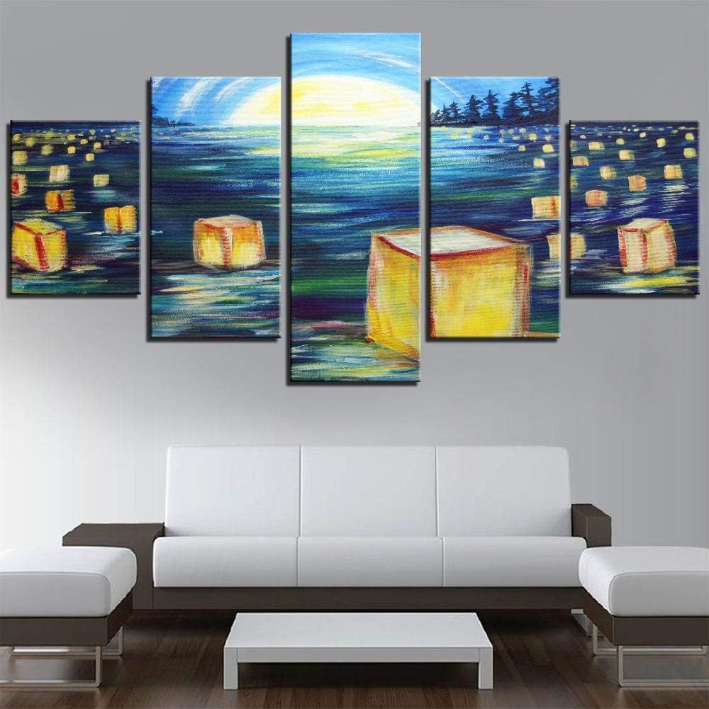 VKEXVDR 5 Piezas Impresión Resumen Luna Y Paisaje Fotos Cubos Amarillos