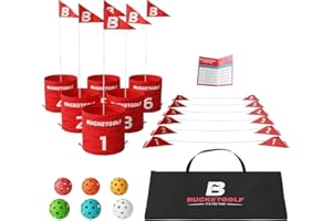 bucketgolf Game The Original Ultimate Backyard Lawn Golf Game for Family, Adults and Kids - Portable 6 Hole Golf Course Play Outdoor, Lawn, Park, Beach, Yard.