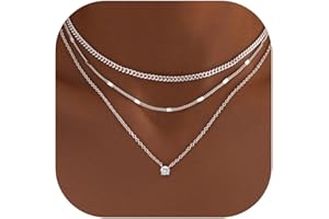 WomenGifts Layered Gold Necklaces for Women, 14K Gold Sterling Silver Plated Dainty Pendant Necklace Set with Cubic Zirconia Circle, Chunky Stackable Cuban Chain Choker, Trendy Waterproof Jewelry Gift