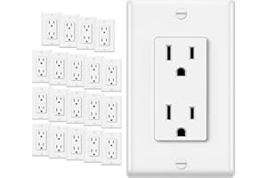 ELECTECK 20 Pack Standard Decorator Electrical Wall Receptacle Outlet, 15A 125V, 2 Pole 3 Wire, Non-Tamper Resistant, Wallplate Included, Residential and Commercial Use, UL Listed, White