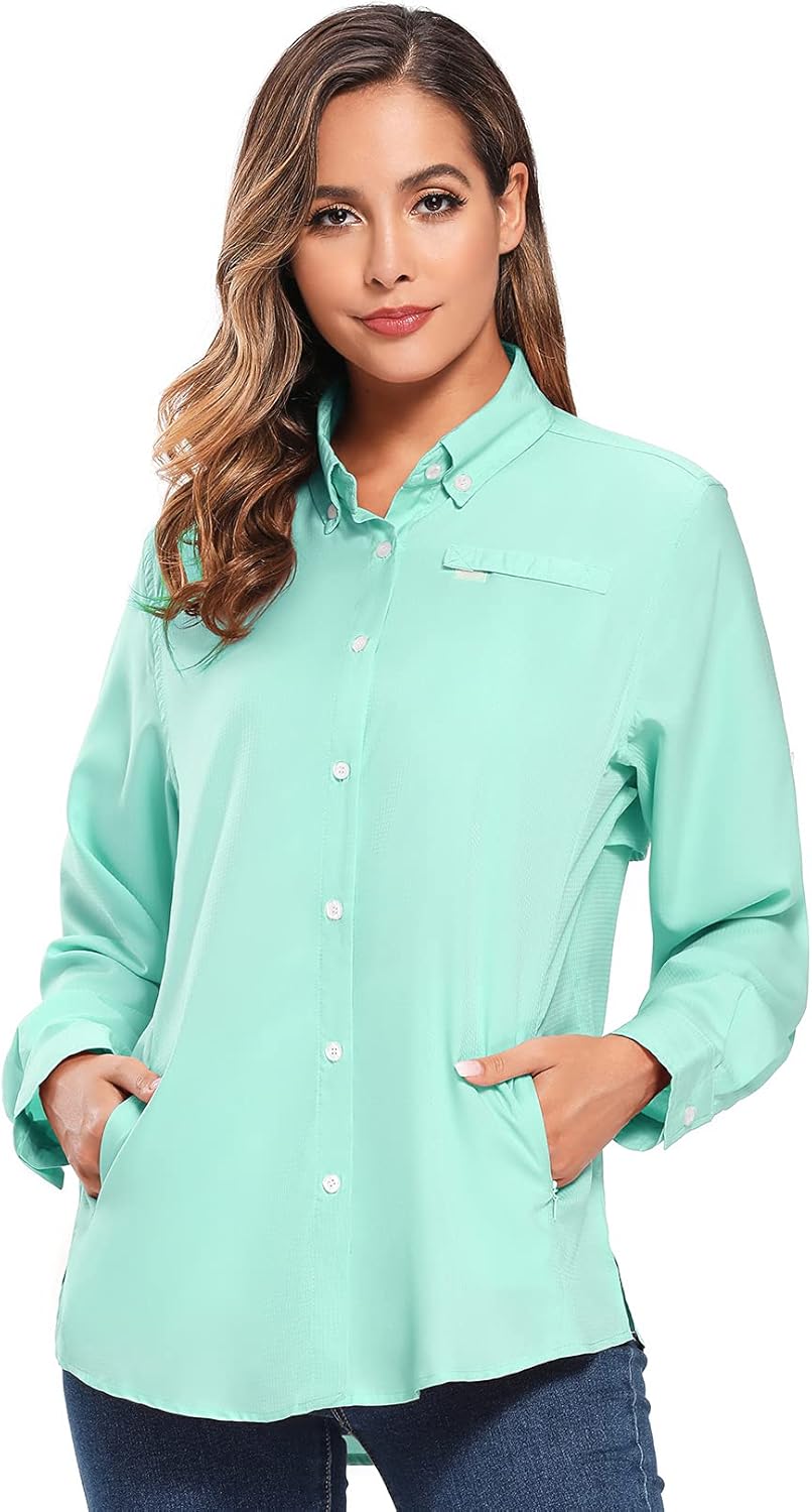 Jessie Kidden Women's Quick Dry Sun UV Protection Convertible Long Sleeve Shirts for Hiking Camping Fishing Sailing : Clothing