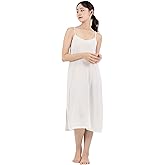 ALEYA C. Midi Length Cotton Full Slip Under Dress Adjustable Spaghetti Strap Undergarment Nightwear