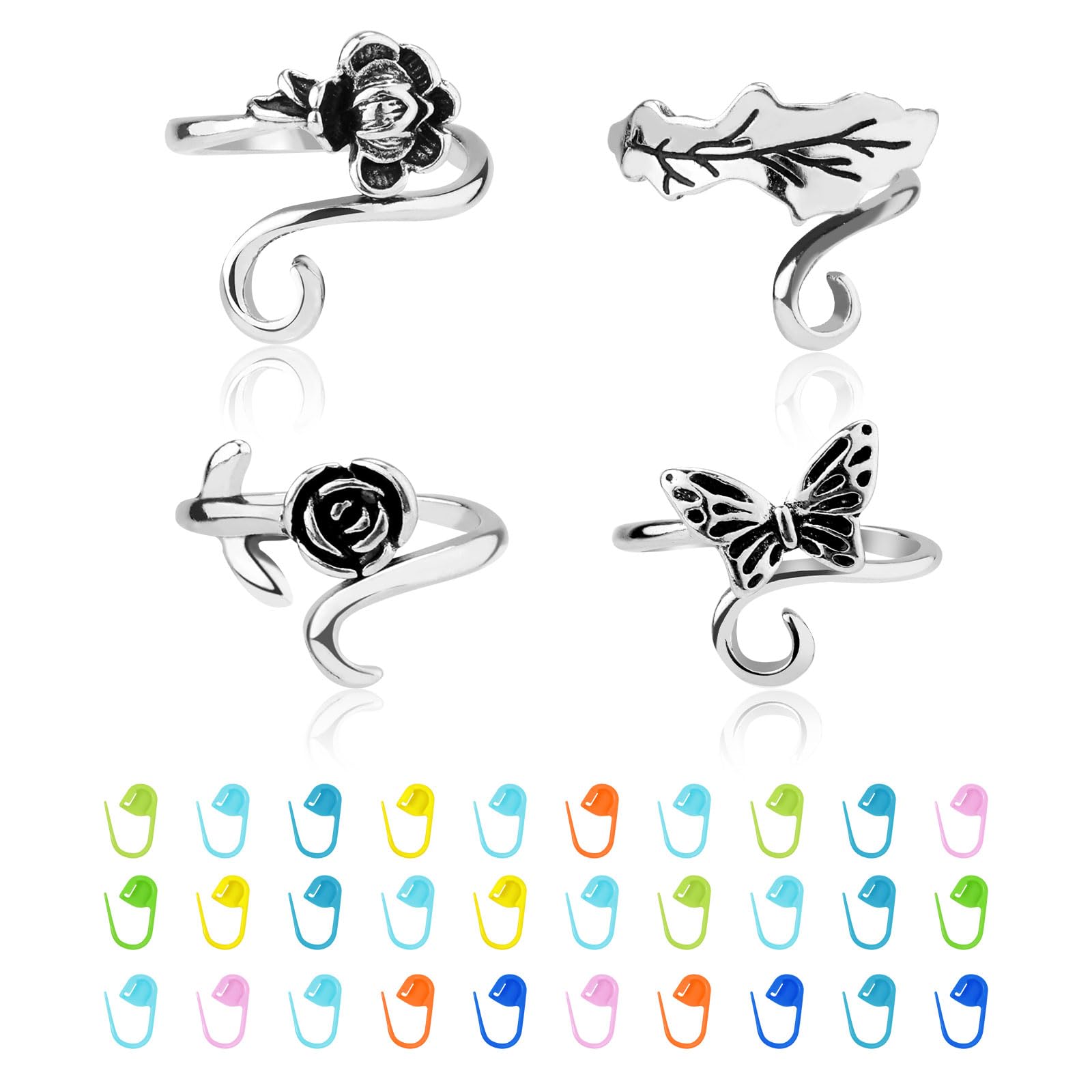 34pcs Crochet Rings Kit, Including 4 Crochet Adjustable Finger Rings 30 Plastic Buckles Yarn Crochet Tension Ring Crochet Guide Ring Knitting Crochet Ring Hand Knitting Tools