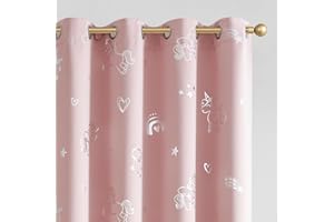 Vangao Rainbow Blackout Kids Curtains for Girls Bedroom Pink Unicorn for Kids Nursery Room Silver Foil Print Curtains Thermal Insulated Drapes Grommet Window Drapes 63 Inches Length 2 Panels
