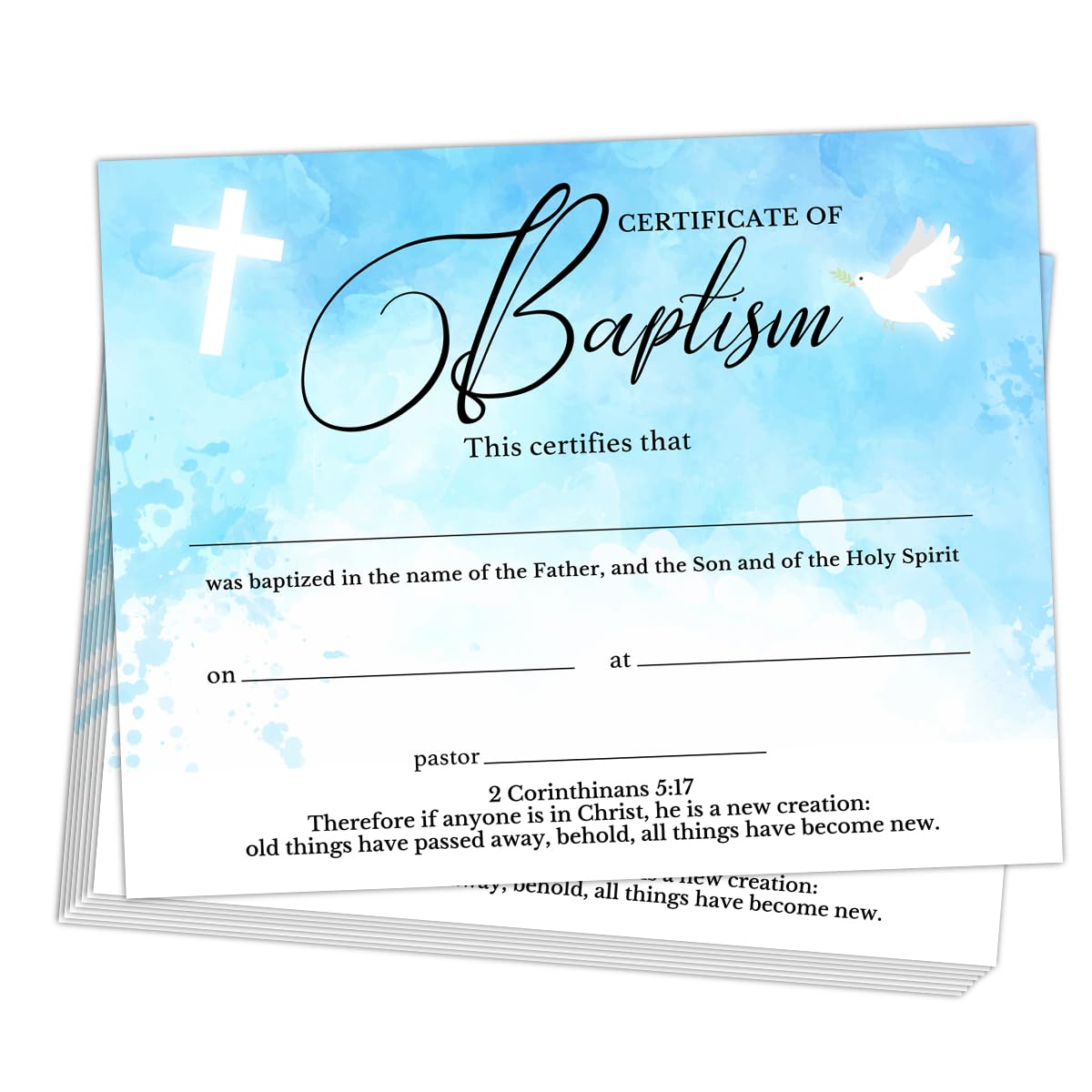 Photo 1 of 25 PCS Baptism Certificates for Church, Dedication Certificate Paper, Baby Dedication Christening Gifts for Girls Boys,Baptismal Certificates for Adults Baby Teenagers,8x10 Inch (Blue Sky)