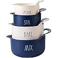 Rae Dunn Non-Slip Mixing Bowls - 4 Piece Nesting Plastic Mixing Bowl Set with Pour Spouts and Handles-Measurement Markings (Cream)