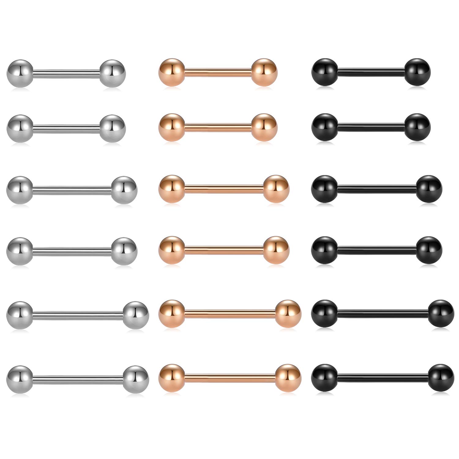 Crdifu 14G Tongue Nipple Bars Ring Set 12/14/16/18mm Stainless Steel straight Barbell Piercing Jewellery