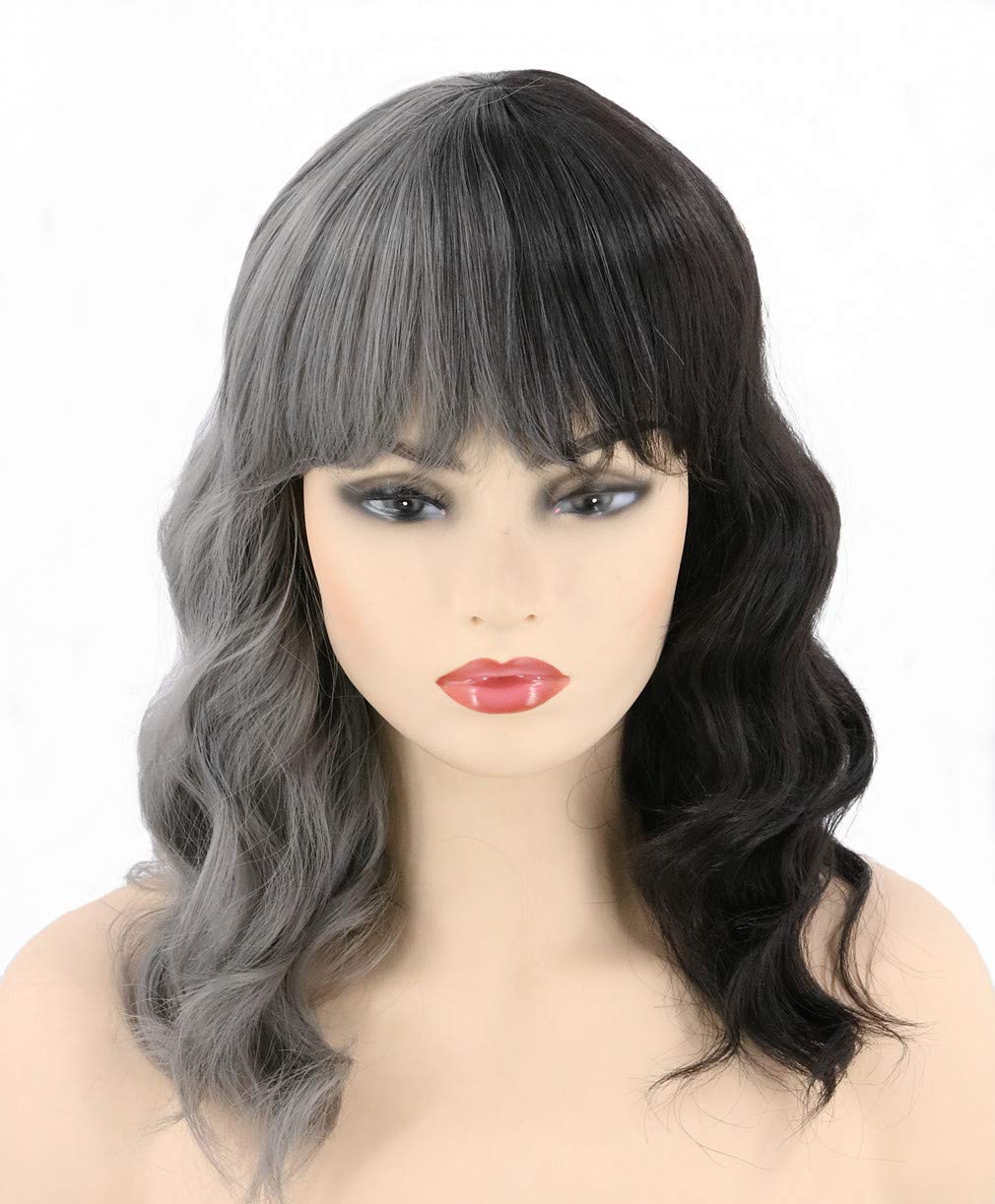Topcosplay Half Grey and Black Wig Long Hair Curly Cosplay Full Wig for Women Heat Resistant Fiber wigs — image 1