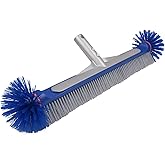 Poolvio Professional 17.5" Floor & Wall Pool Cleaning Brush with Tough Around Nylon Bristles, EZ Clip Aluminum Handle- Easily Sweep from Walls, Floors, Steps