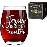 Vagafilla Jesus Touched My Water 15oz Stemless Wine Glass, Funny Christian Gift for Women, Birthday, Retirement, Bachelorette Party