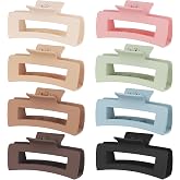 Large Hair Clips for Women, Hair Accessories for Girls - Brown Colorful | 8Pcs Square Matte Hair Claw Clips for Thick & Thin 