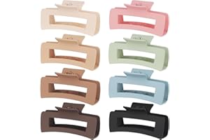 CHANDAT 4.1 Inch Large Hair Claw Clips 8 Pcs Rectangle Big Clips for Thick Hair Nonslip Acrylic Banana Jaw Accessories for Women and Girls (Brown Colorful)