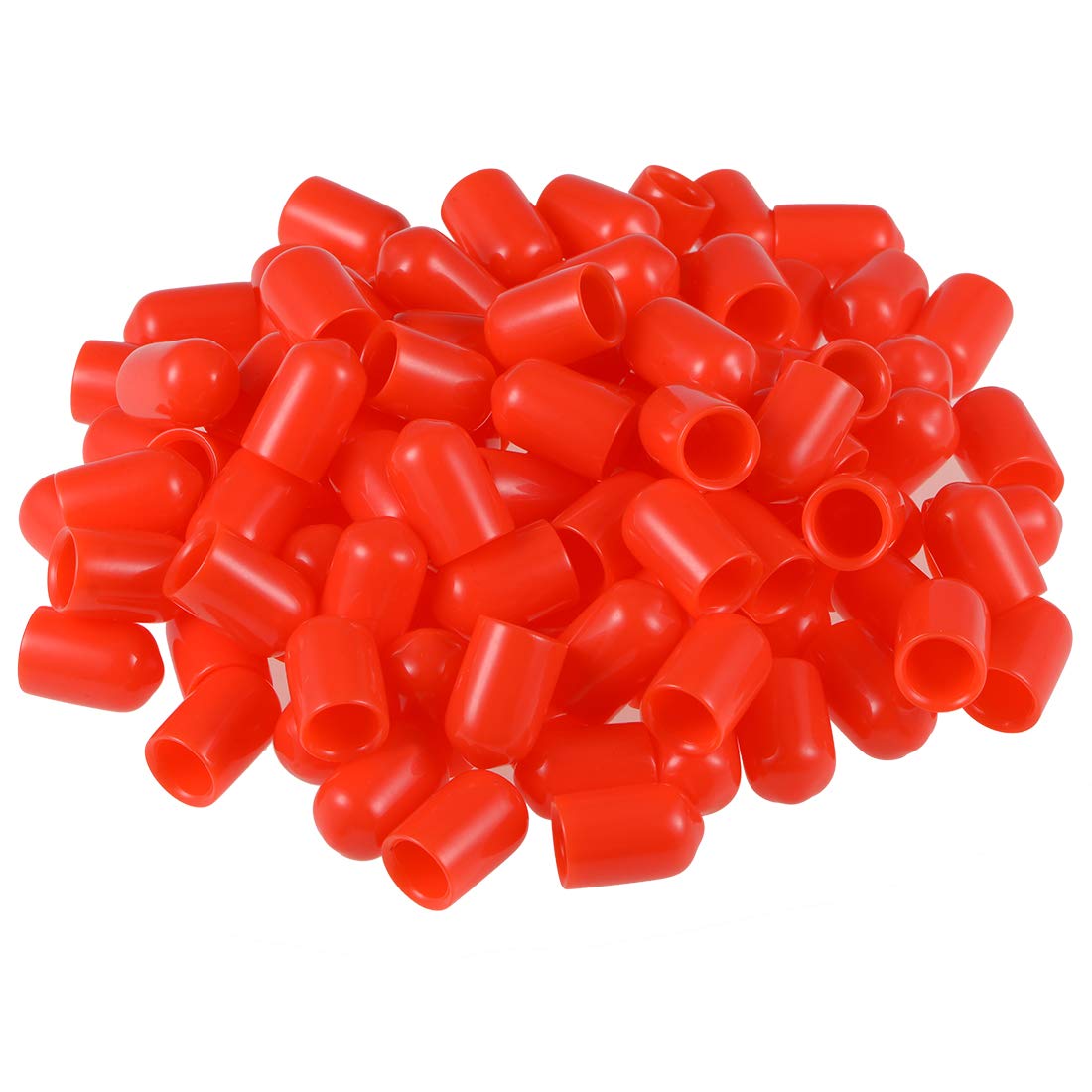 sourcing map 100pcs Rubber End Caps 8mm ID Vinyl Round Tube Bolt Cap Cover Thread Protectors Red