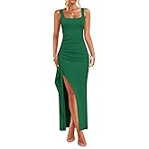 ZESICA Women's Sleeveless Formal Maxi Dresses 2026 Summer Ribbed Square Neck High Split Party Bodycon Long Dress