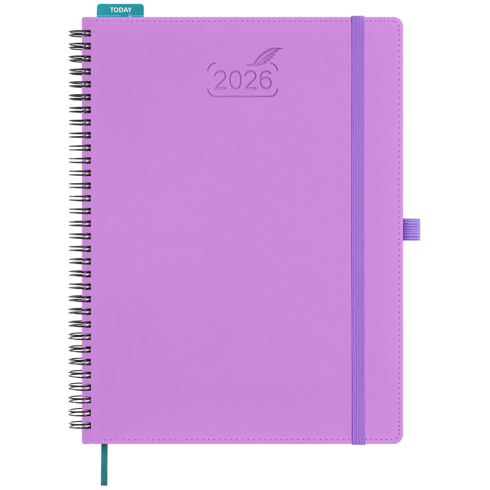 BEZEND 2026 Planner Weekly and Monthly (8.5" x 11" Spiral) Daily Calendar with Hourly Timeslots & Tab (Jan-Dec) Note & Expenses, Pen Holder, Inner Pocket, Vegan Leather Softcover - Lavender Image