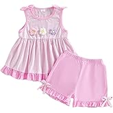 YINGISFITM Toddler Girl Clothes Baby Summer Sleeveless Dress Shirt Top Casual Shorts Floral Outfit Girls Clothing