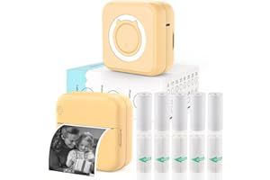 HUIJUTCHEN Mini Sticker Printer - Mini Pocket Printer for iPhone Thermal Printer with 10 Rolls Thermal Paper for Journal, Memo, Photo, Yellow