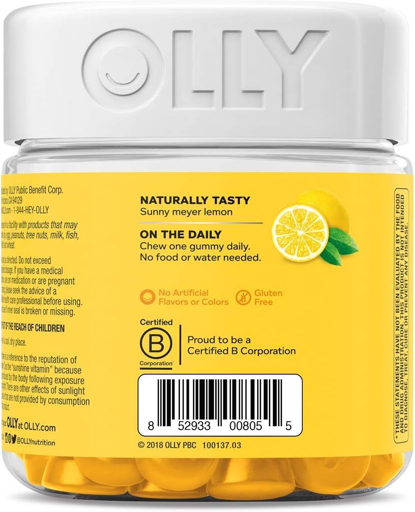 OLLY Sunny Vitamin D Gummy, 100 Day Supply (100 Gummies), Luminous