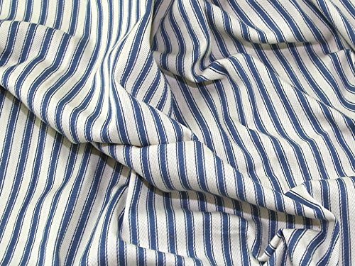 Minerva Crafts Ticking Stripe Woven Cotton Canvas Upholstery Fabric Denim Blue - per metre