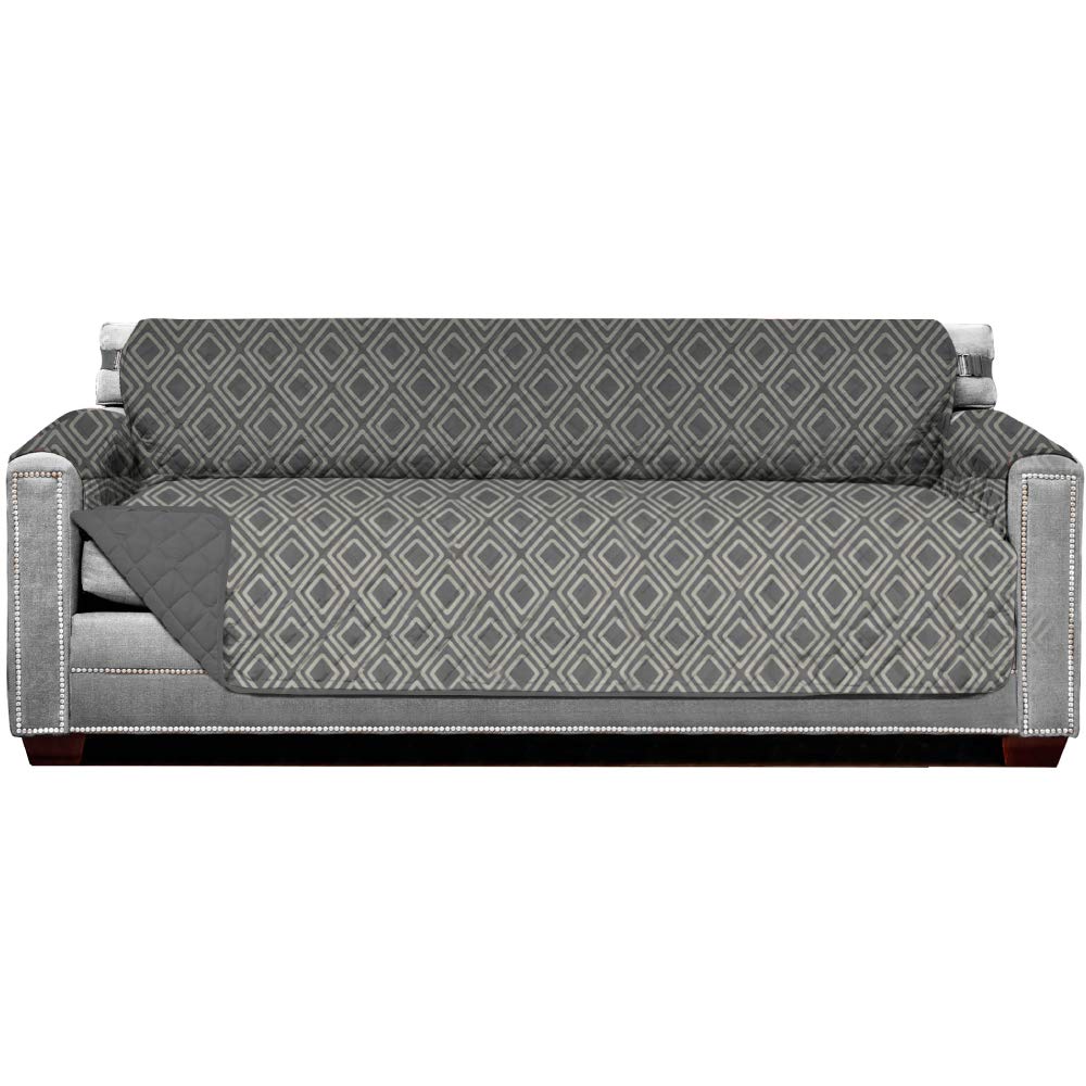 Sofa Shield Patented Couch Covers, Reversible Tear and Stain Resistant Slipcover, Quilted Microfiber XL 78” Seat, Durable Furniture Protector with Straps, Washable Cover for Dog, Kid, Diamond Charcoal