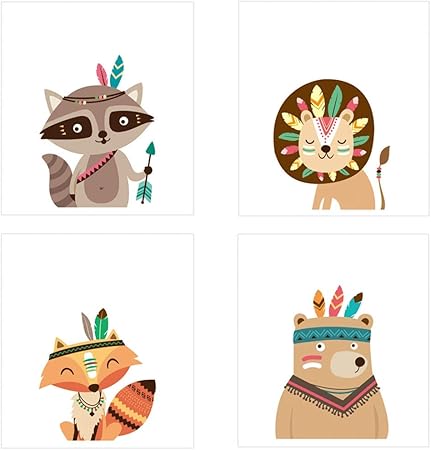 Pinji 11 81x8 27 Set De 4 Posters Pour Chambre De Bebe Ou Denfant Sans Cadre Pour Fille Garcon Poster Animal Impression Art Affiches Decorations Murales Accessoires Et Decorations Tableaux