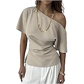 WDIRARA Women's Off The Shoulder Tops Dolman Short Sleeve Blouse Dressy Tops