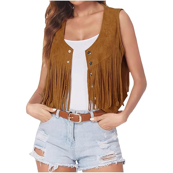 Amazon.com: Womens Vintage Western Fringe Vest Tops Classic