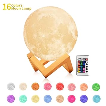 CYMY 16 Farben-LED 3D-Druck Mond-Licht mit Stativ und Fern & Touch Control und USB aufladbare Baby-Kind-Liebhaber