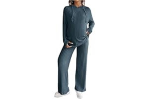 MakeMeChic Women's Maternity 2 Piece Outfits Lounge Set Ribbed Knit Long Sleeve Hoodie and Pants Pregnancy Set