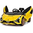 INFANS 12V Licensed Lamborghini Sian Kids Ride On Car with Parent Remote Control, Spring Suspension, MP3 Player, Electric Toy Roadster Carbon Fiber Textured for Toddler (Yellow)