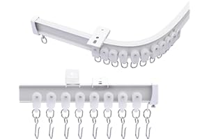 MaKefeile Ceiling Curtains Track System, Flexible & Bendable Curtain Tracks for Ceiling Mount, Heavy Duty Aluminum Sliding Room Divider Track Rail with Hooks for Living Room, RV, Office, White, 12ft