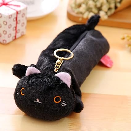 Djhfj Dessin Anime Peluche Trousse Kawaii Peluche Chat Fournitures Scolaires Sacs A Crayons Pour Les Enfants Papeterie Boite A Crayons Noir Amazon Fr Fournitures De Bureau