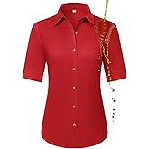 Gleeivy Button Down Shirts for Women Fitted Short Sleeve Dress Shirt Collared Blouses Work Tops Wrinkle Free