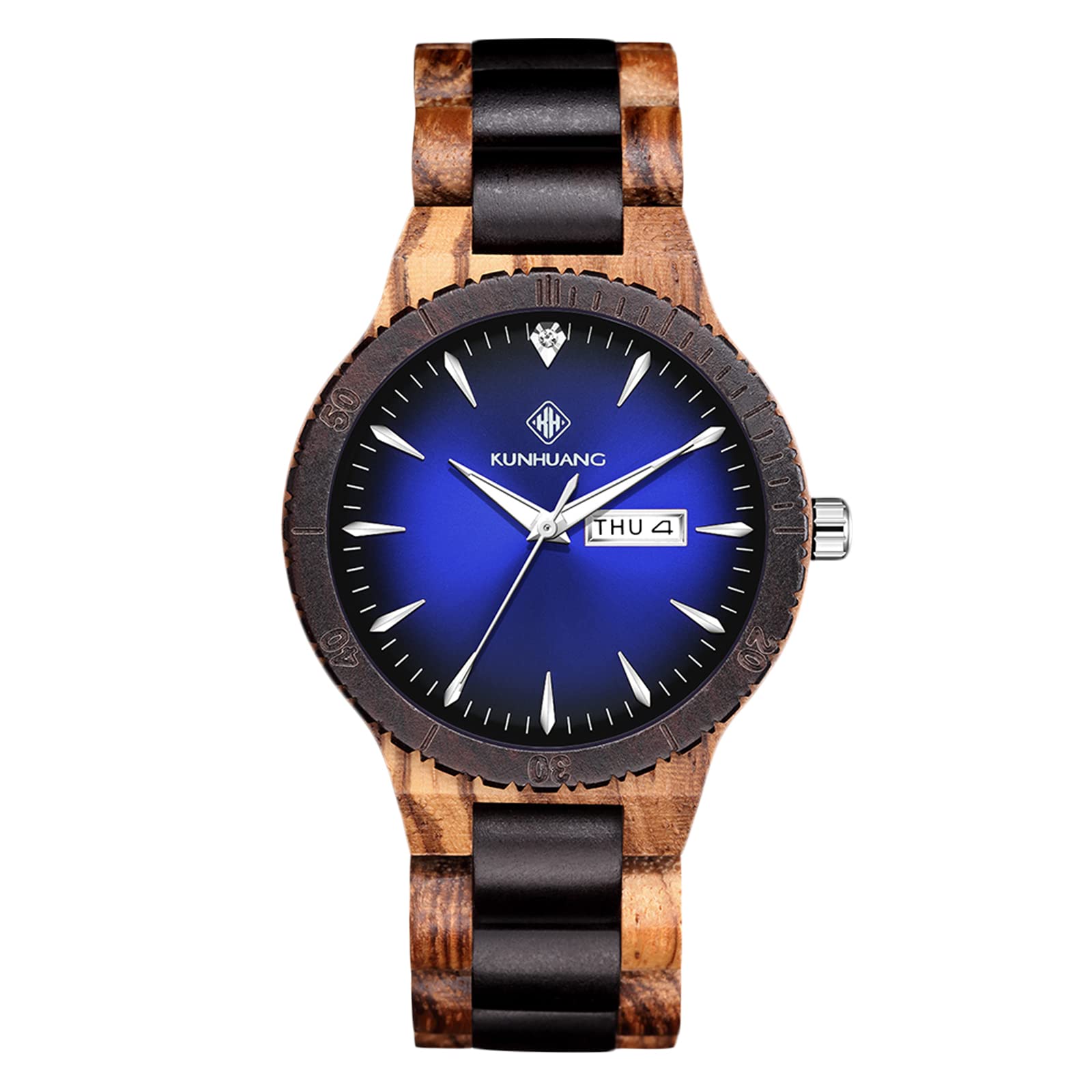RORIOS Men Wooden Watches Luminous Watch Analog Quartz Lightweight Wristwatch Natural Wooden with Week Display Wrist Watch
