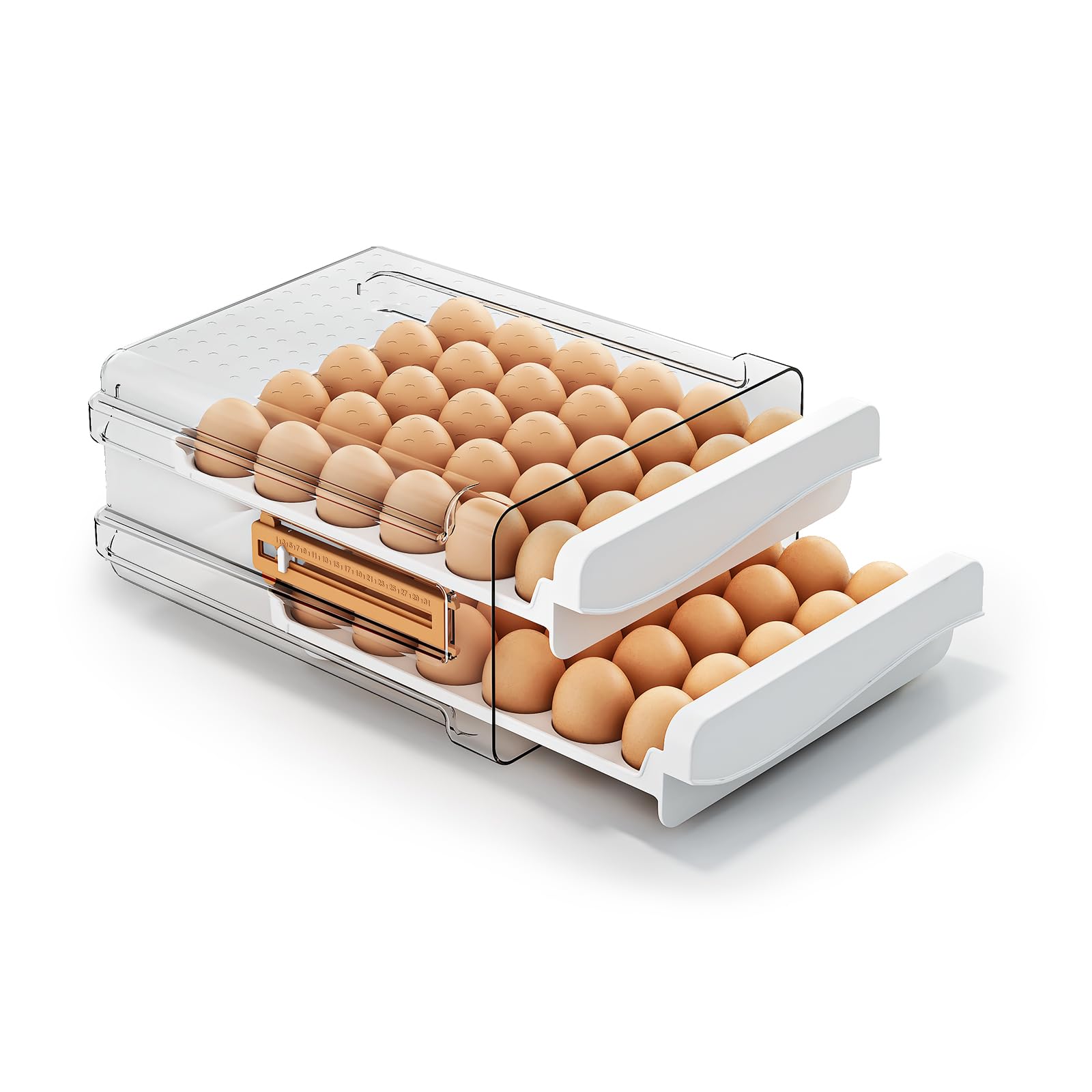 Photo 1 of JOYZAN Egg Holder for Fridge 60 Count Large Capactity Egg Storage Container for Refrigerator, Clear Stackable Egg Organizer for Fridge, Coutertop Egg Trays Pull Out Drawer