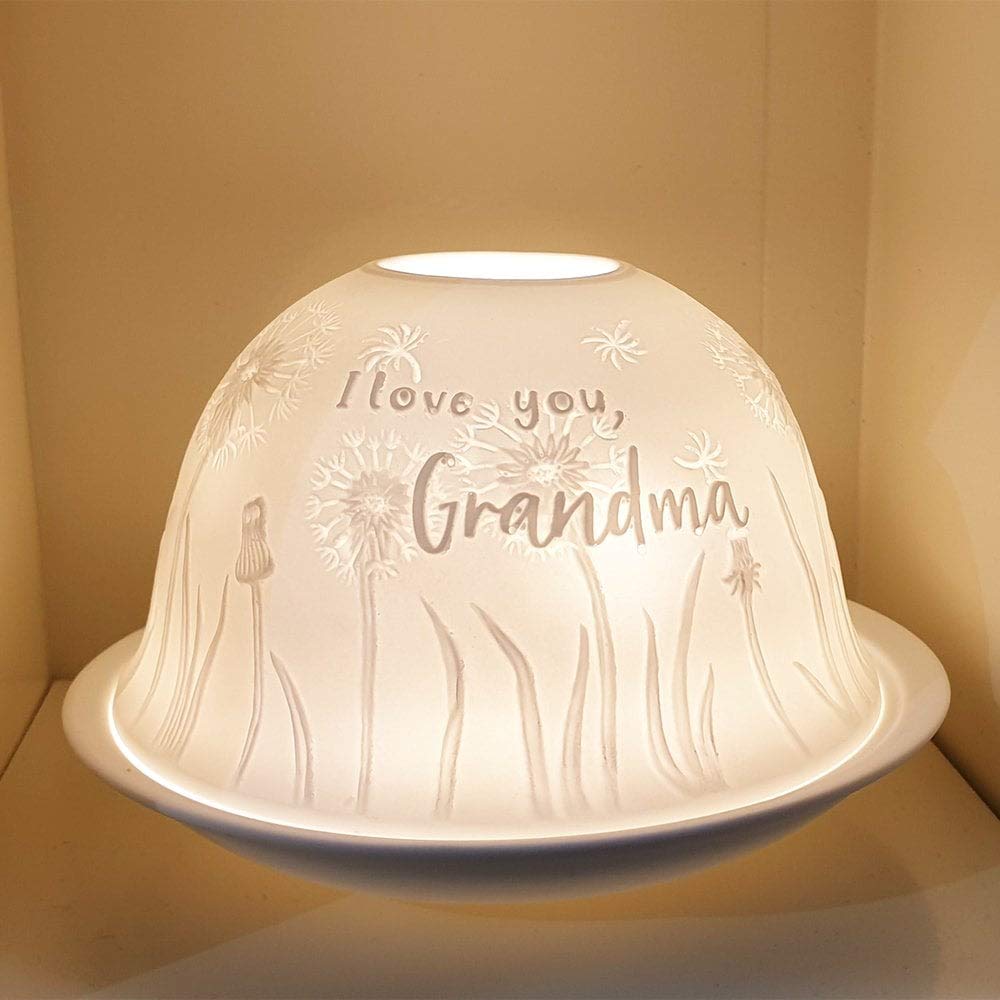 Nordic Lights Grandma Porcelain Tealight Holder Dome | Candle Holder Projecting a 3D Image Use With Scented Candle, LED Light | Perfect Room Decor Lights | Shade & Plate Set with Gift Box
