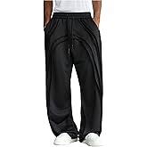 VIPWOLF Men's Wide Leg Baggy Sweatpants Seaming Drawstring Stacked Athletic Track Pants with Pockets